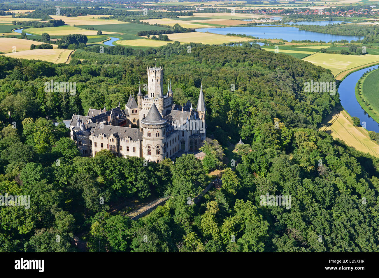 Marienberg mit Schloss Marienburg und dem Leinetal bei Nordstemmen, Niedersachsen Stockfoto