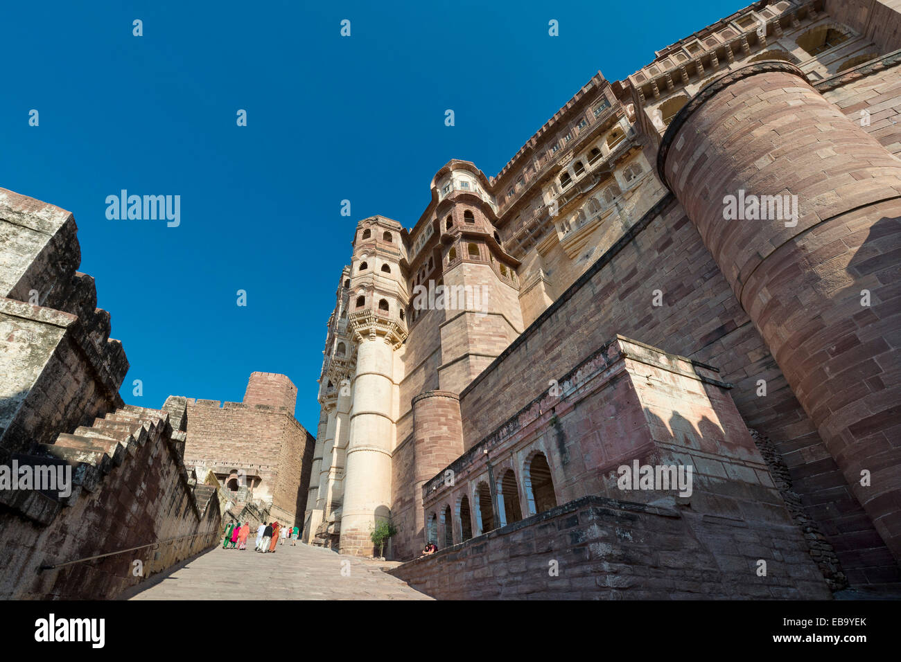 Wände des Mehrangarh Fort, Jodhpur, Rajasthan, Indien Stockfoto