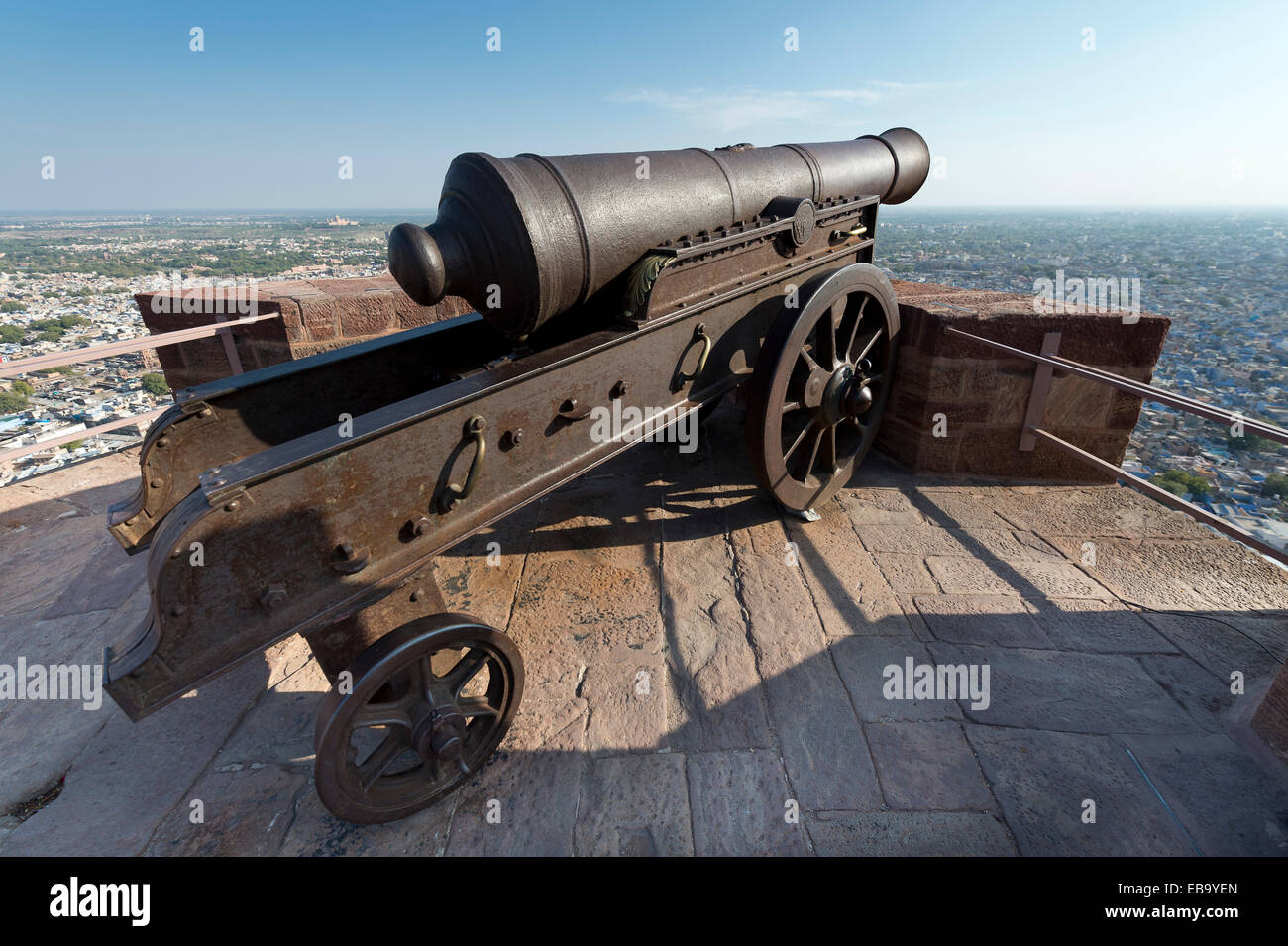 Alte Kanone, Mehrangarh Fort, Jodhpur, Rajasthan, Indien Stockfoto