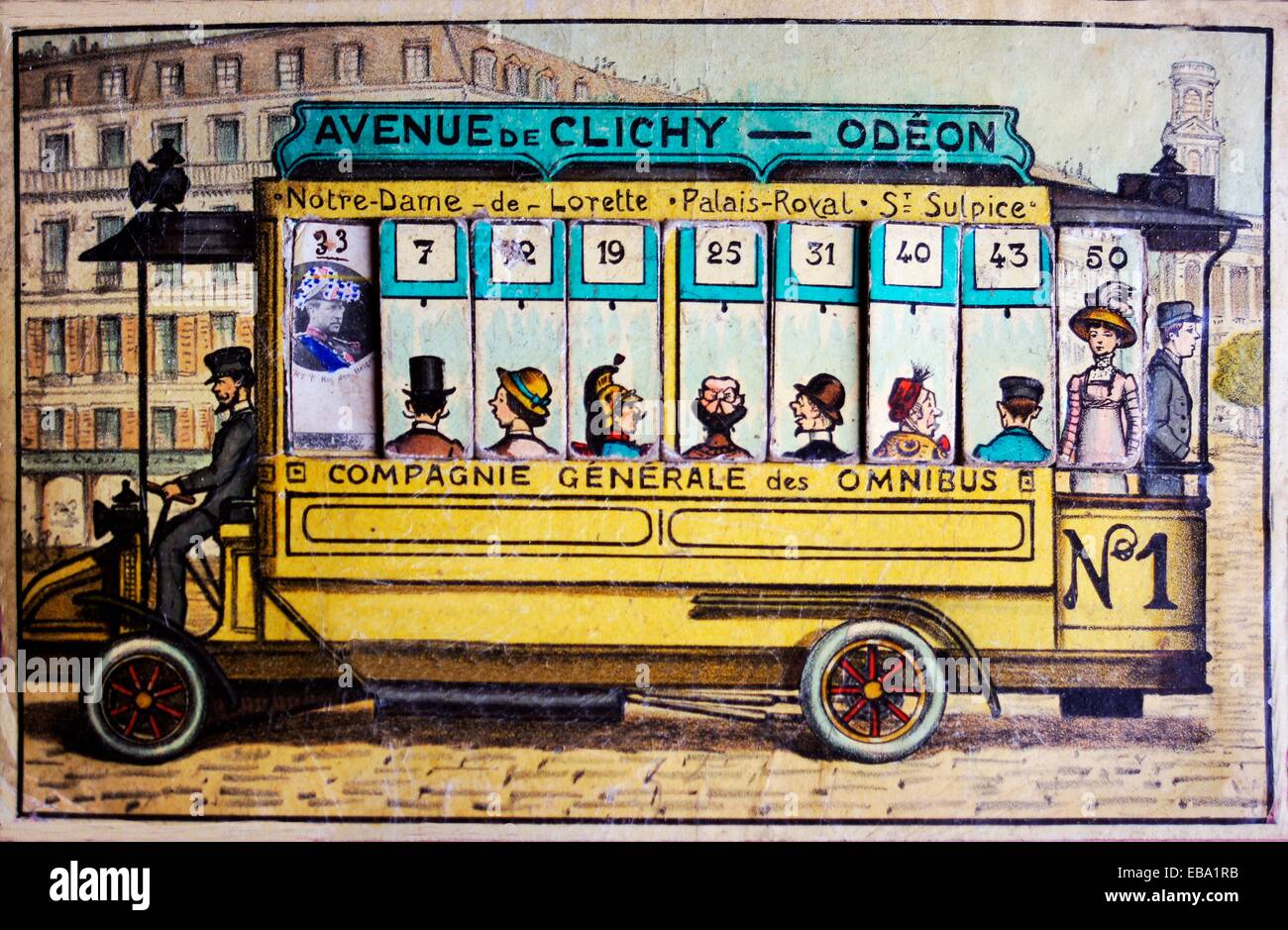 Geschichte: Spiel für Kinder c.1900, Omnibus aus Paris, Frankreich Stockfoto