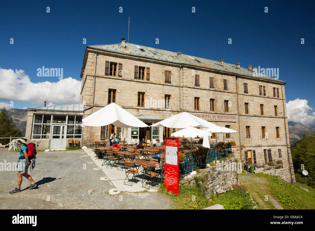 Das Hotel Du Montenvers in der Nähe von das Mer De Glace über Chamonix, Frankreich. Stockfoto