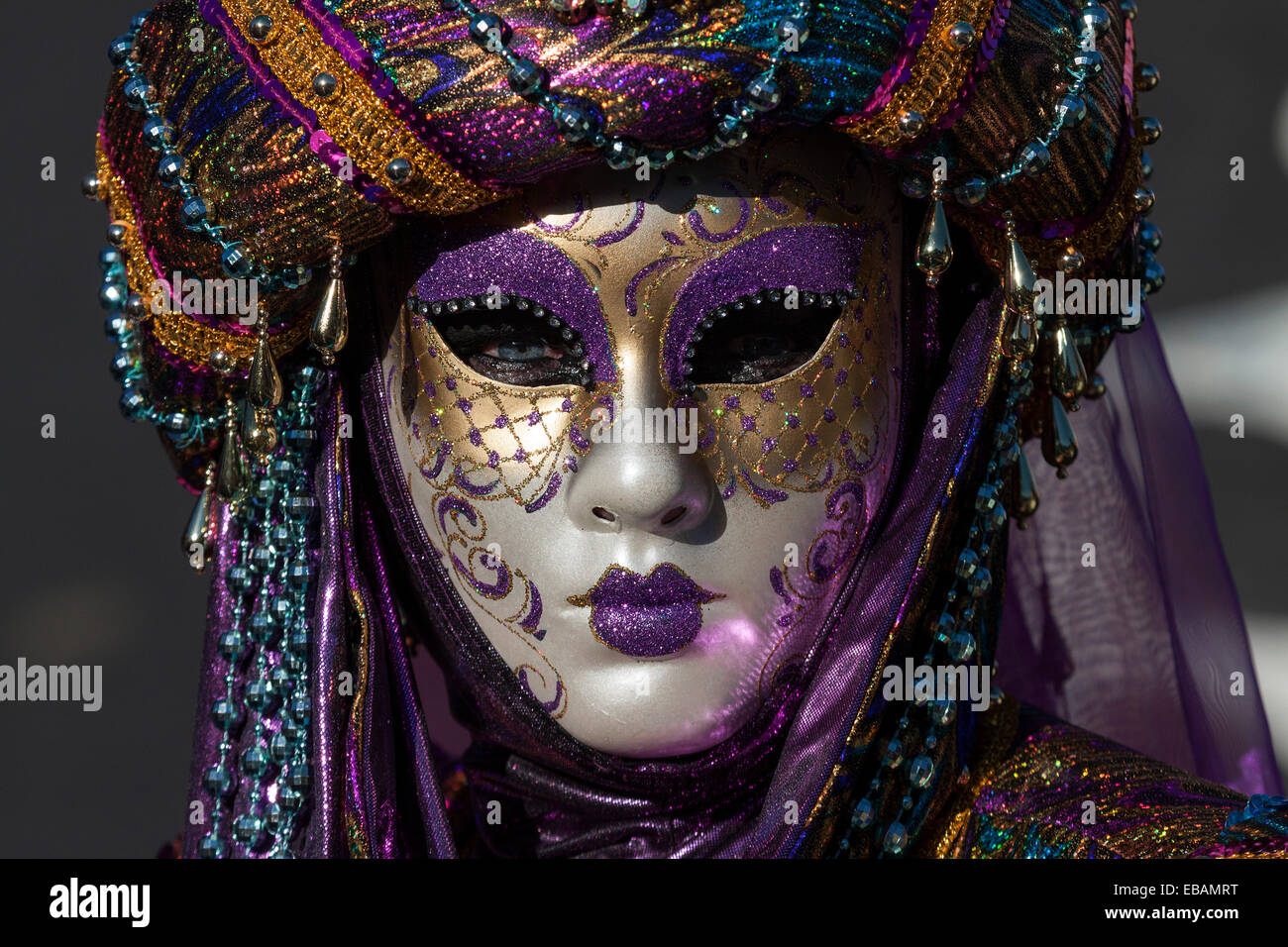 Karneval in Venedig Maske und Kostüm auf der venezianischen Messe auf dem historischen Marktplatz, Ludwigsburg, Baden-Württemberg, Deutschland Stockfoto