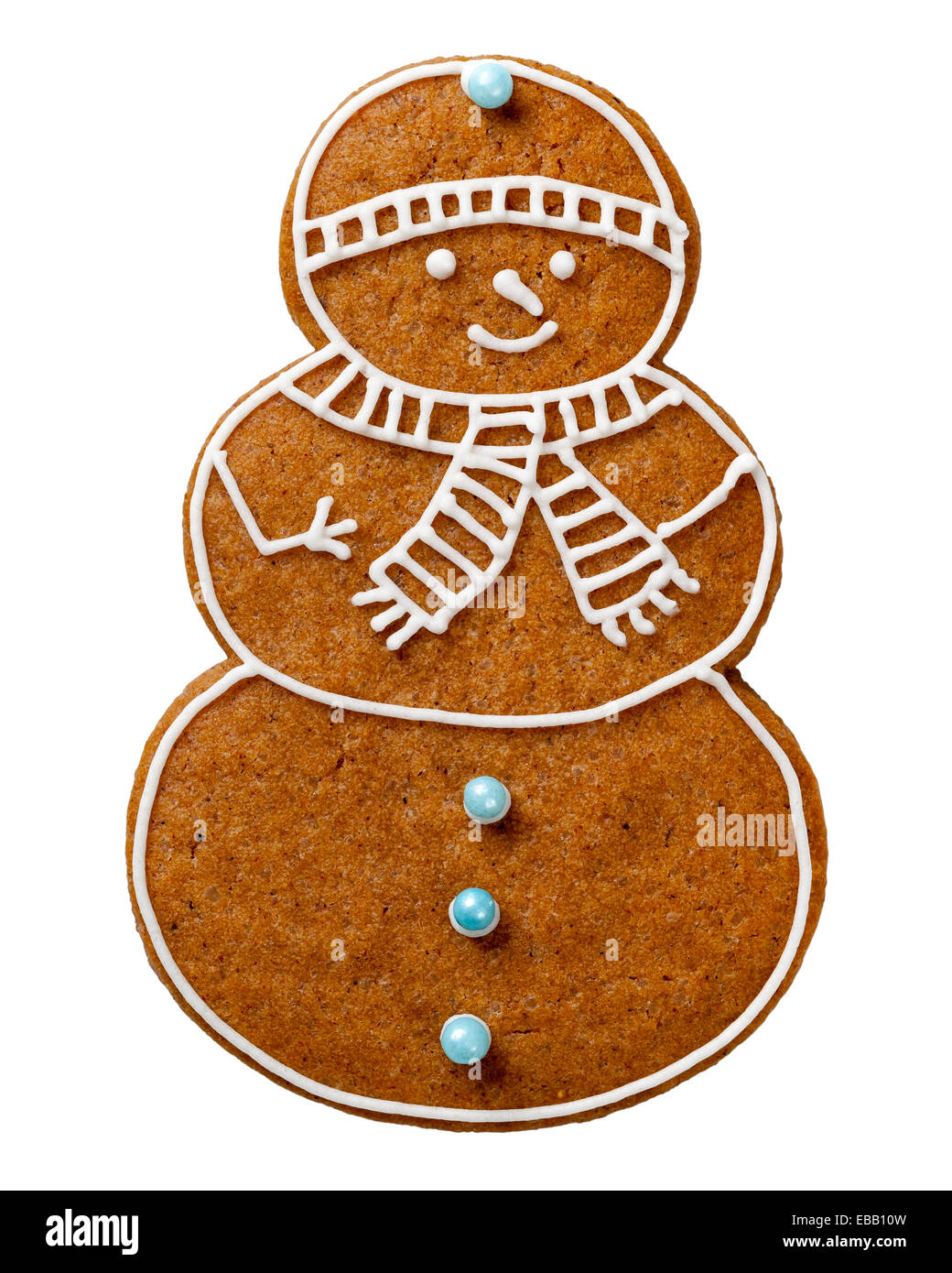 Lebkuchen zu Weihnachten isoliert auf weißem Hintergrund. Schneemann-Form-cookie Stockfoto