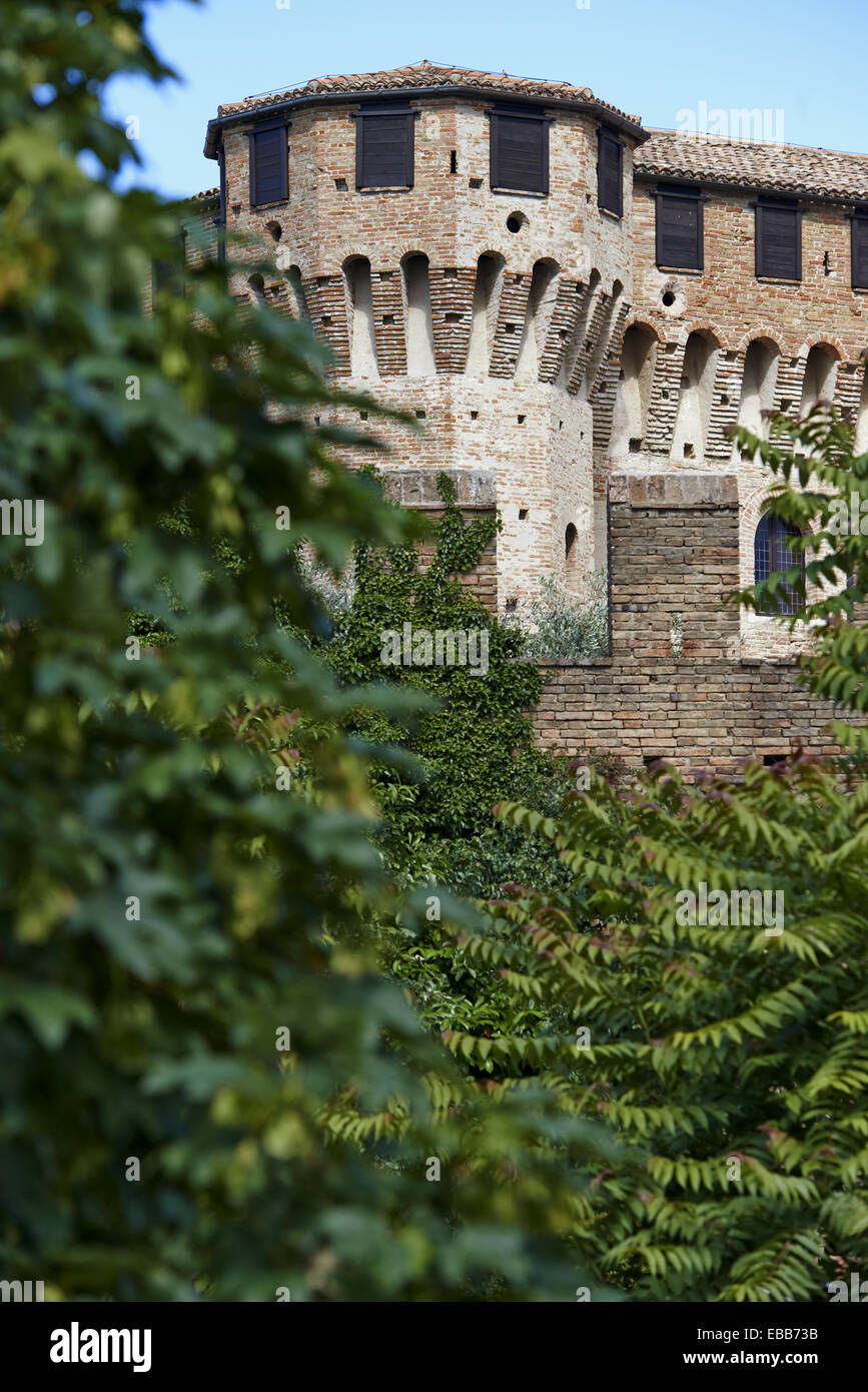 Außenansicht der Burg von Gradara. Gradara. Pesaro und Urbino Provinz. Marche. Italien. Stockfoto