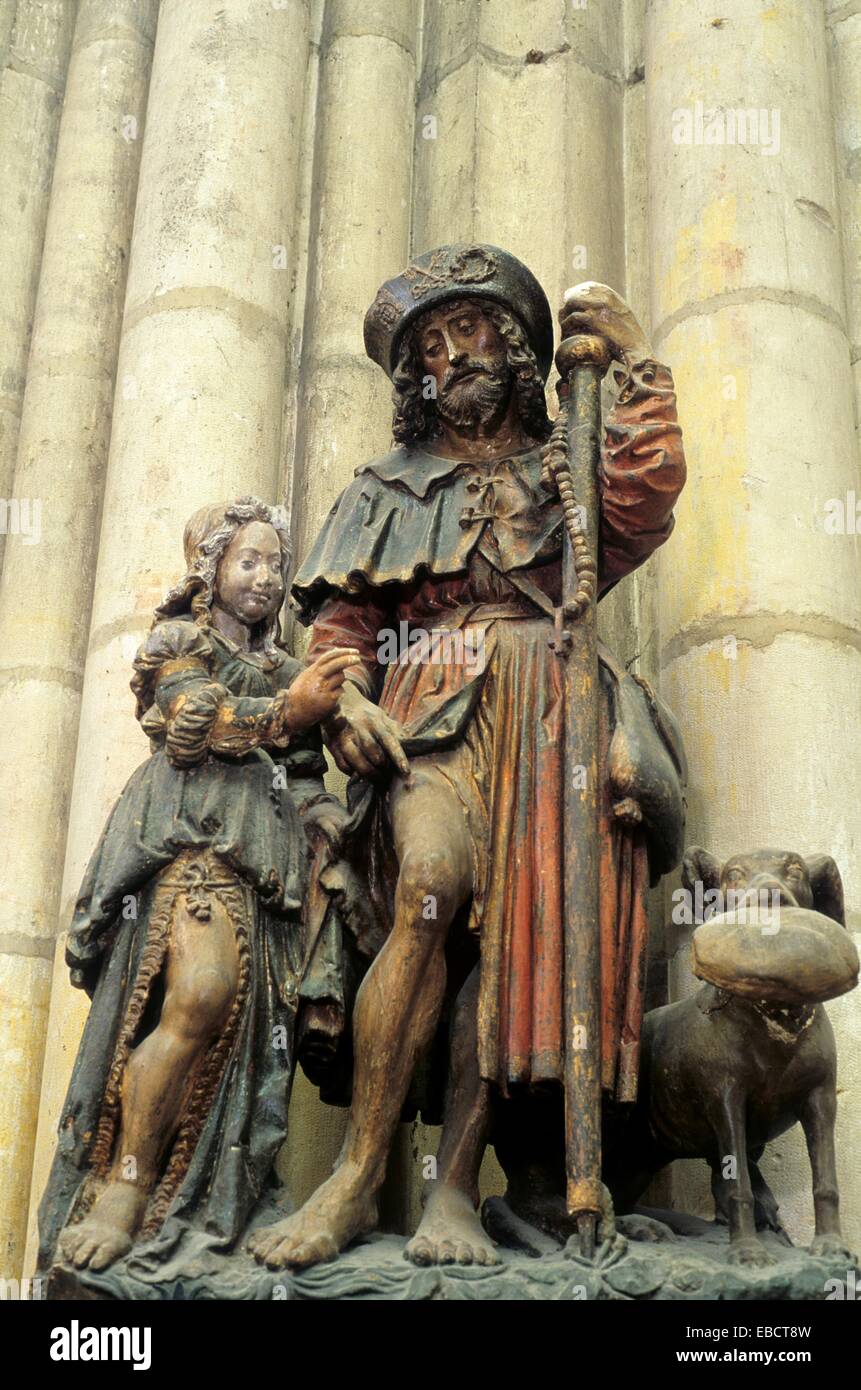 Statue de Pierre polychrome Saint Roch XVIe Siècle, Basilique Saint