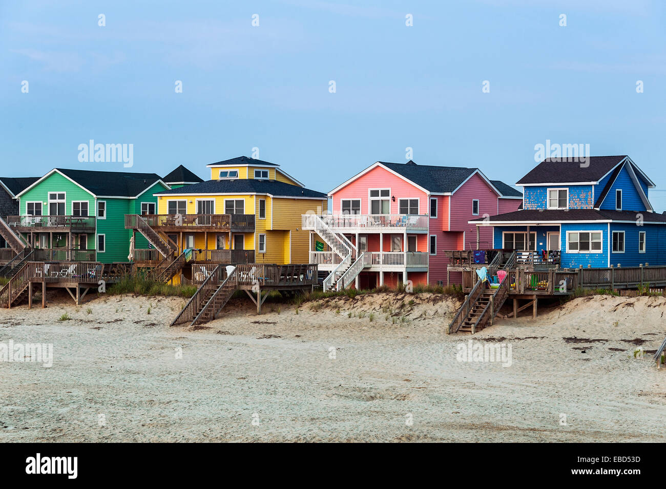 Waterfront Strandhäuser, Nags Head, OBX, Outer Banks, North Carolina, USA Stockfoto