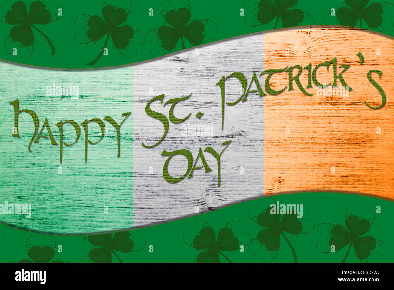 Grüne St. Patrick's Day Grußkarte mit Klee, Rahmen und Text Stockfoto