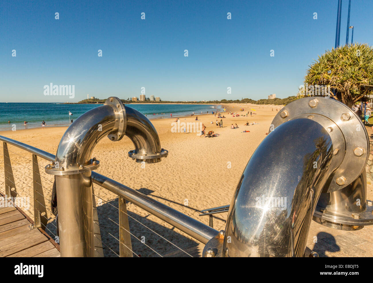 Innovative Beleuchtung am malerischen Strand Anzeigebereich in Mooloolaba, Sunshine Coast, Queensland, Australien Stockfoto