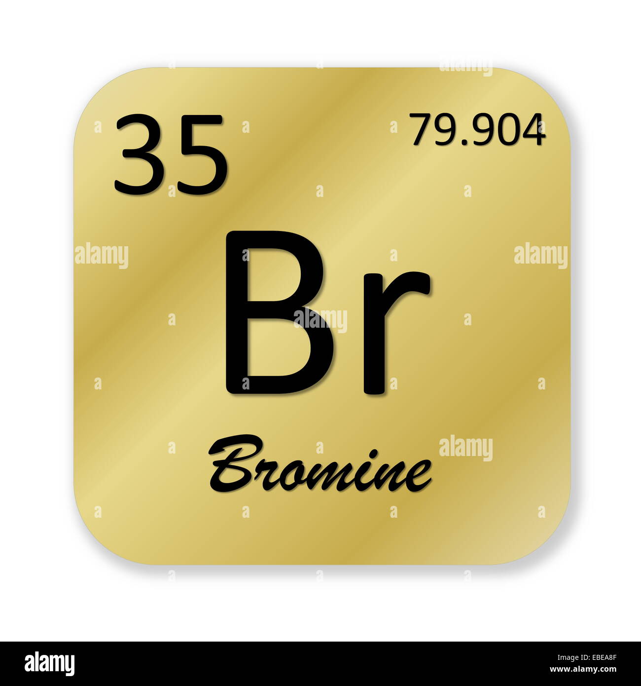 Schwarzen Brom Element in goldene quadratische Form, die in weißen Hintergrund isoliert Stockfoto