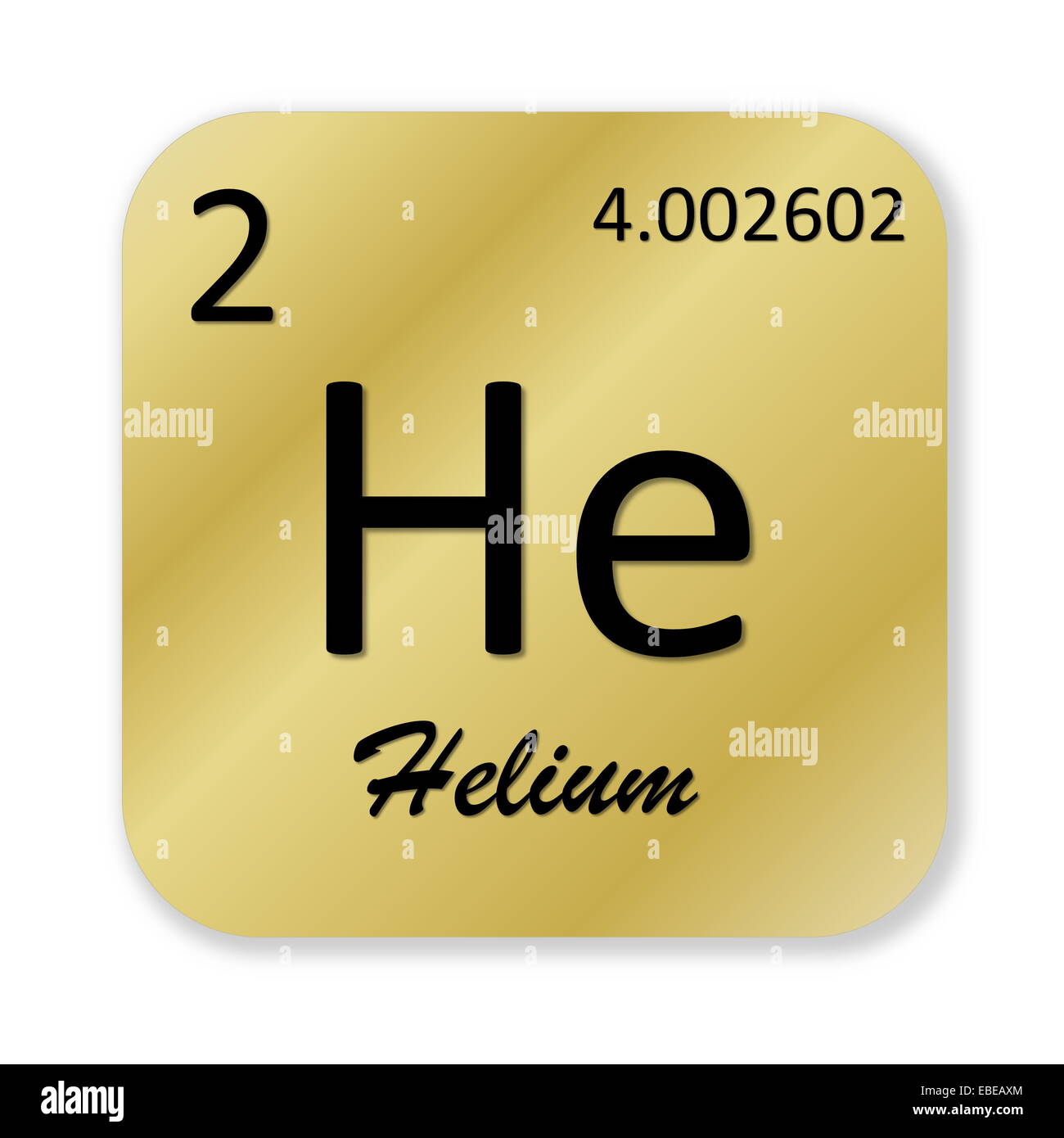 Schwarzen Helium Element in goldene quadratische Form, die in weißen Hintergrund isoliert Stockfoto