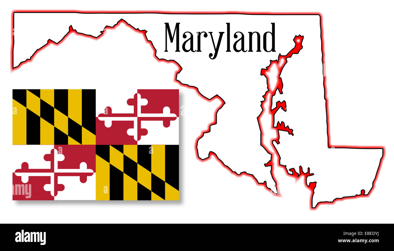 Der Umriß des Bundesstaates Maryland mit eingelegten Karte Stockfoto