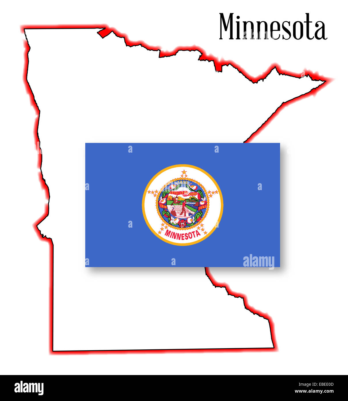 Eine Übersichtskarte der Minnesota isoliert auf weißem Hintergrund mit Flagge Stockfoto