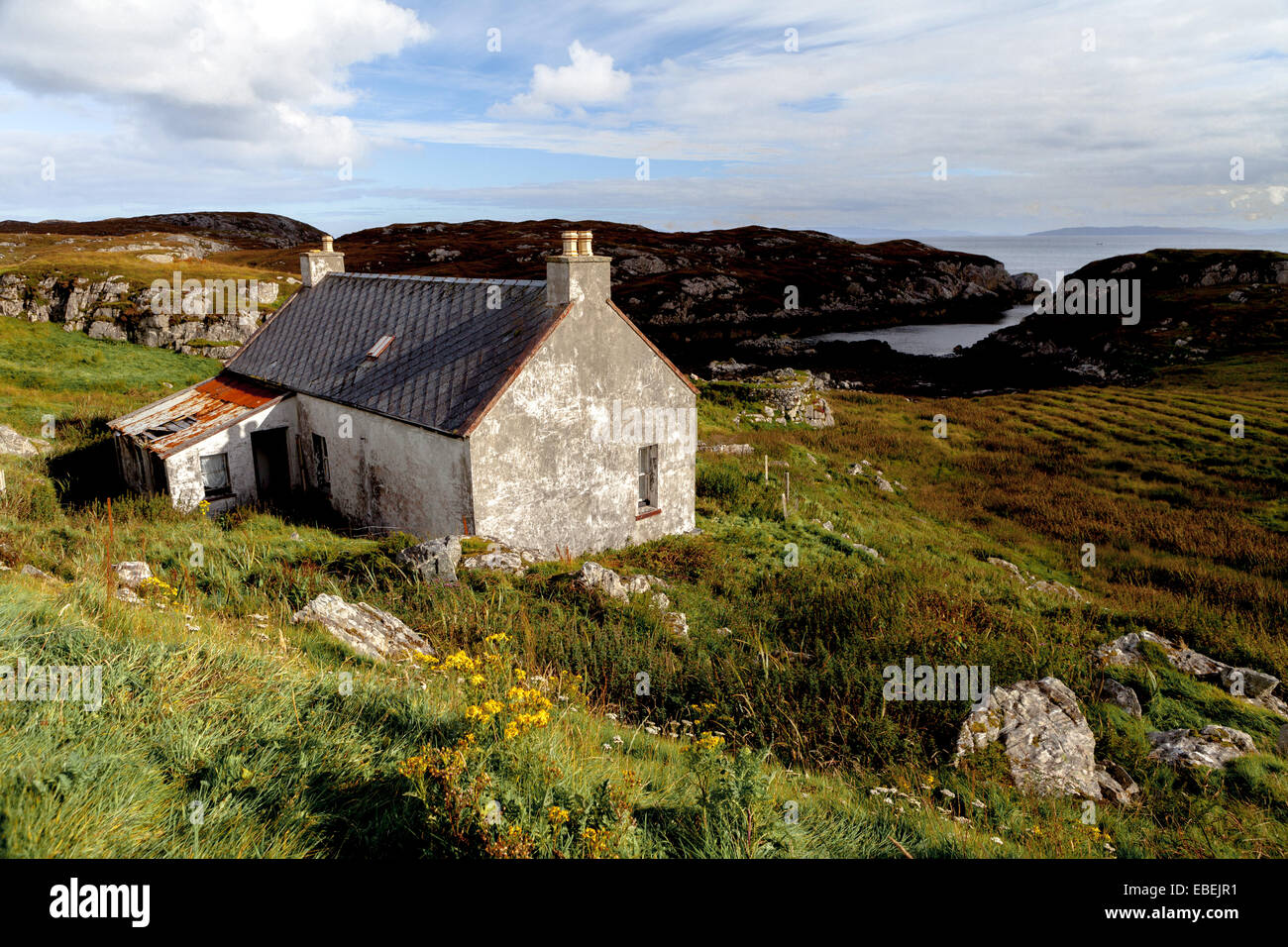 Verlassen die Wohnung im Lingreabhagh, Isle of Harris, äußeren Hebriden, Schottland. Stockfoto