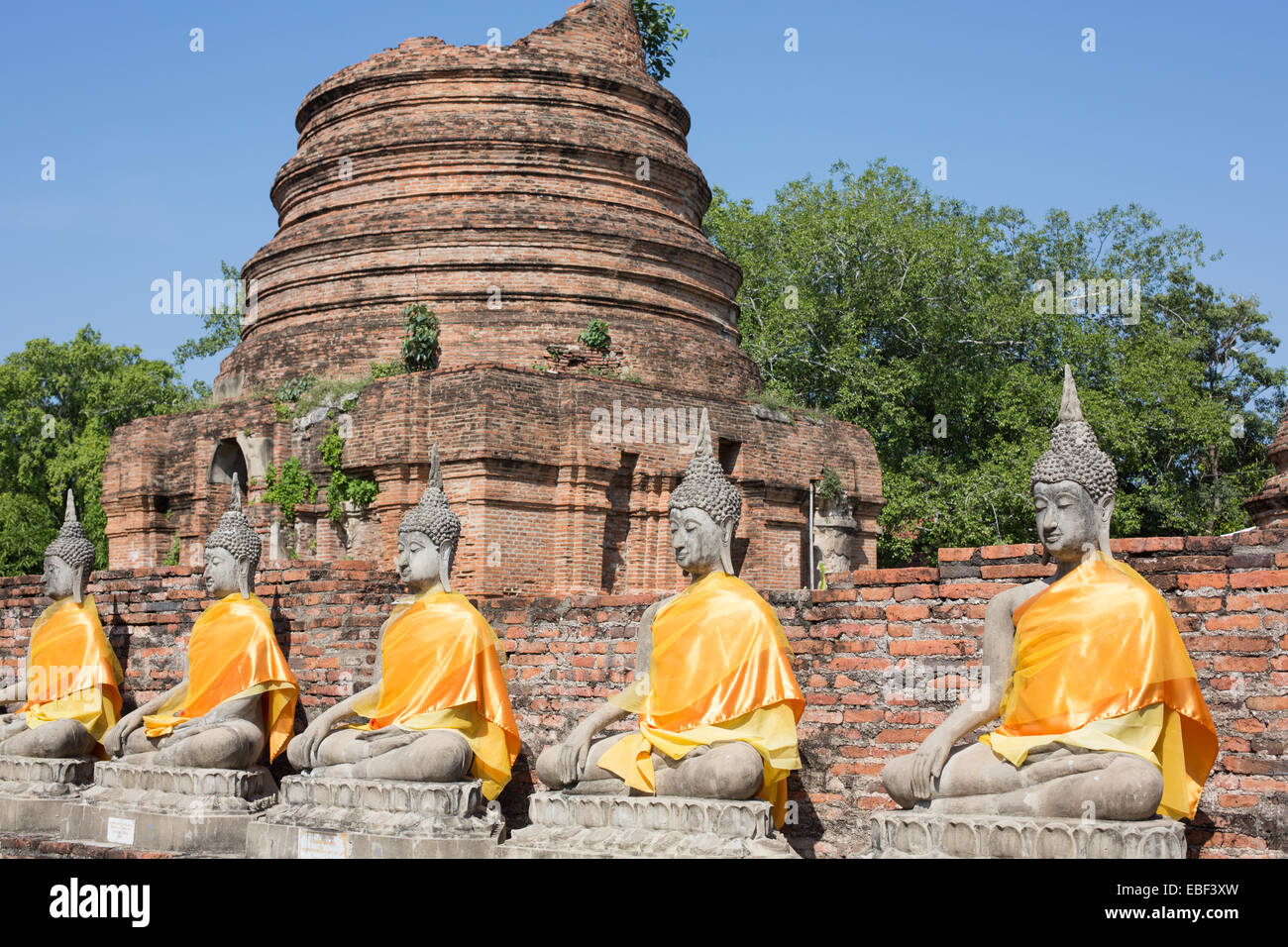 Buddhastatuen im Wat Yai Chai Mongkol, Ayutthaya, Thailand. Stockfoto