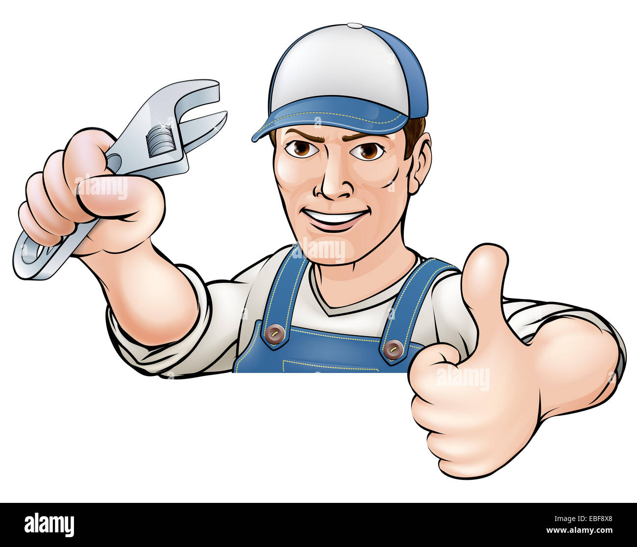 Ein Cartoon-Mechaniker oder Klempner geben einen Daumen nach oben Stockfoto