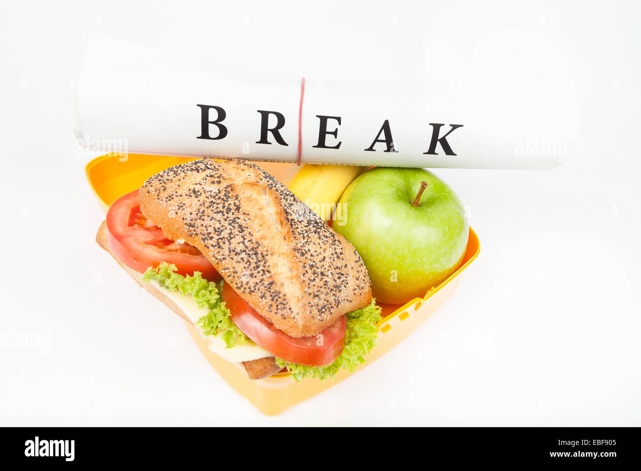 Sandwich Pause Text auf weiß Stockfoto