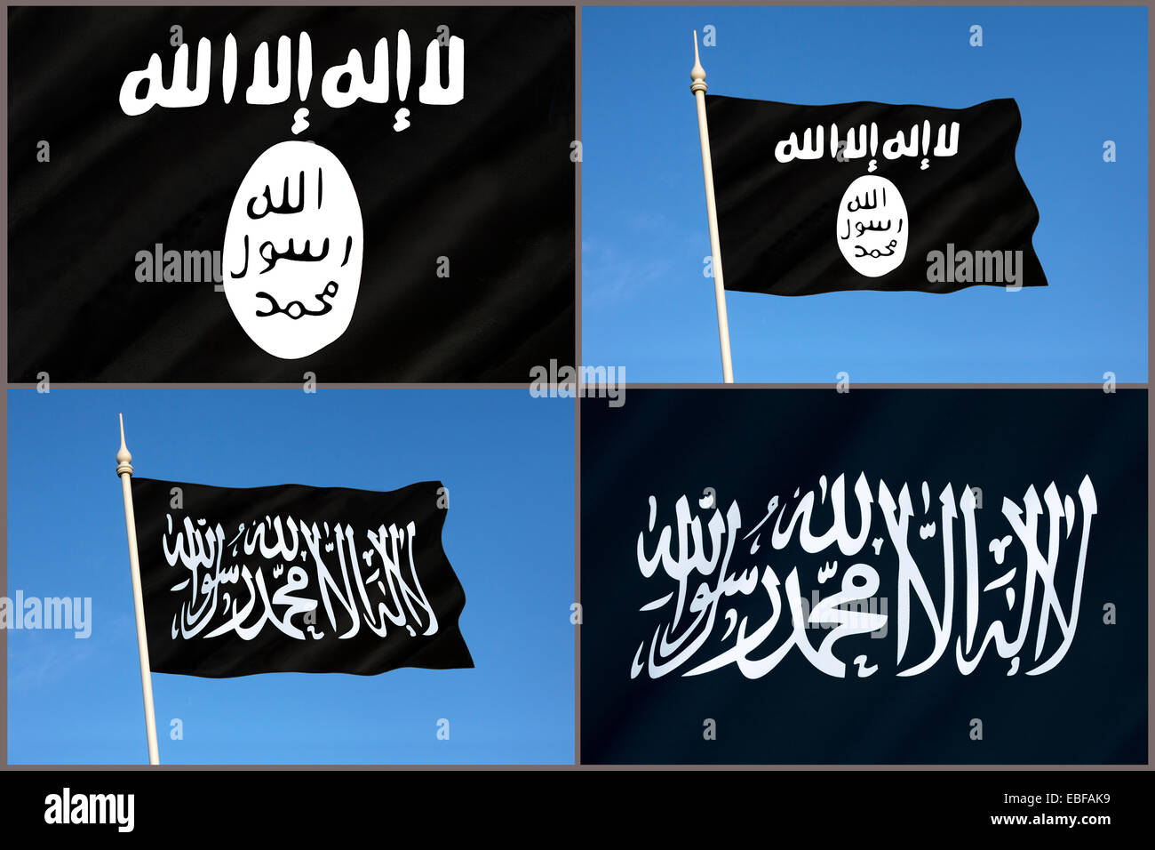 Fahnen der Al-Qaida und der islamische Staat (ISIS oder ISIL) Stockfoto