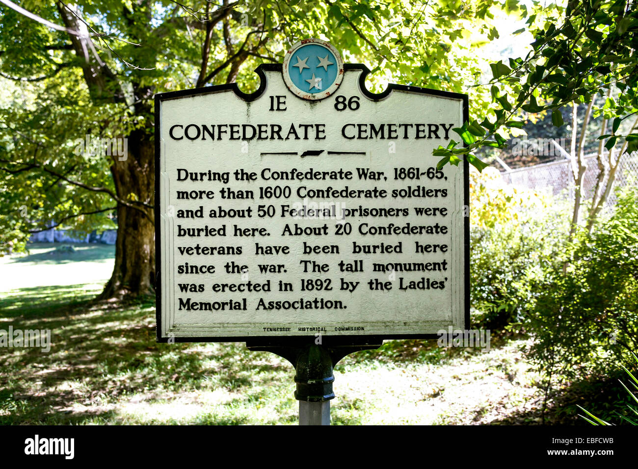 Historische Gedenktafel auf dem Bethel bürgerlichen Krieg Confederate Cemetery in Knoxville TN Stockfoto