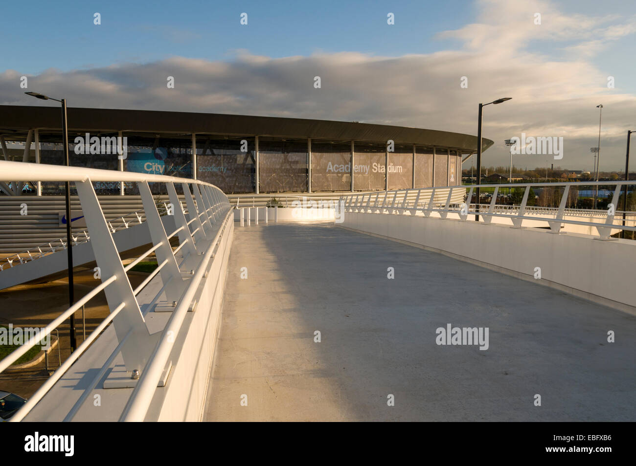 Manchester City Club Stadion Etihad Campus Training Academy vom Steg, Clayton, Manchester, England, UK Stockfoto