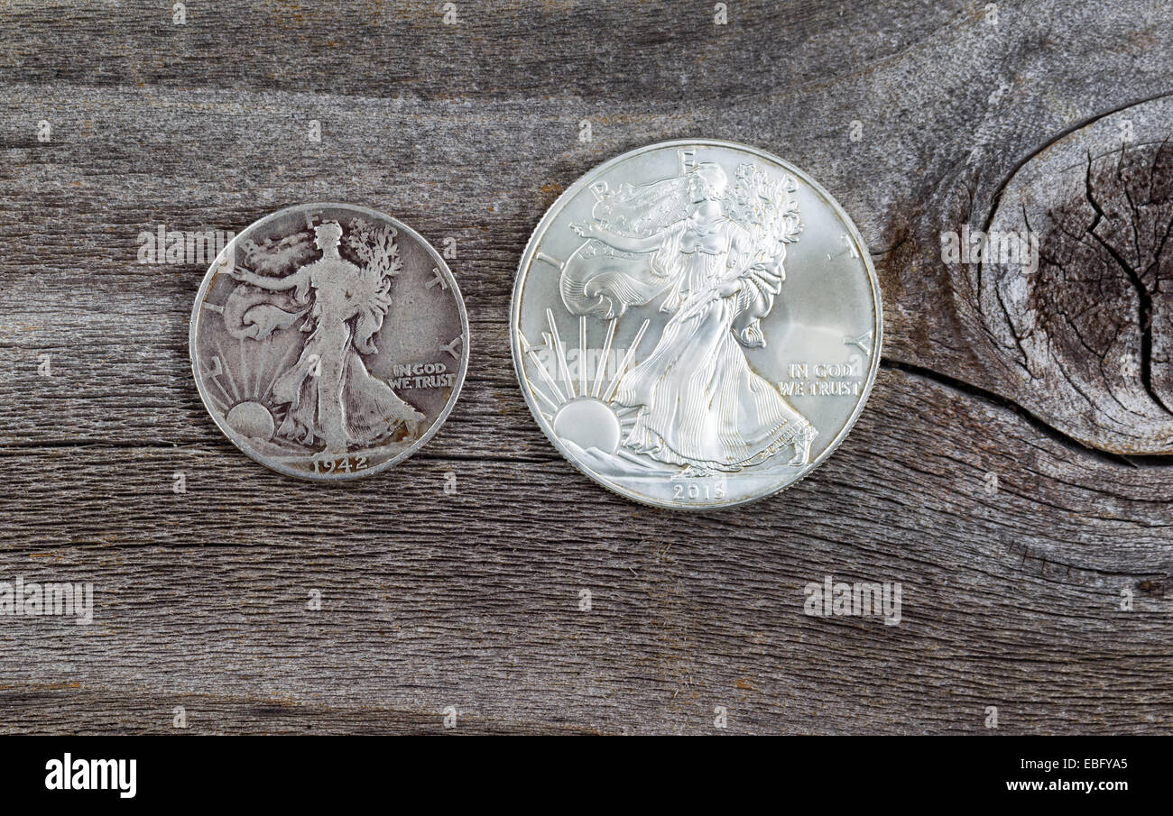 Silber Walking Liberty Münzen der Vereinigten Staaten Stockfoto