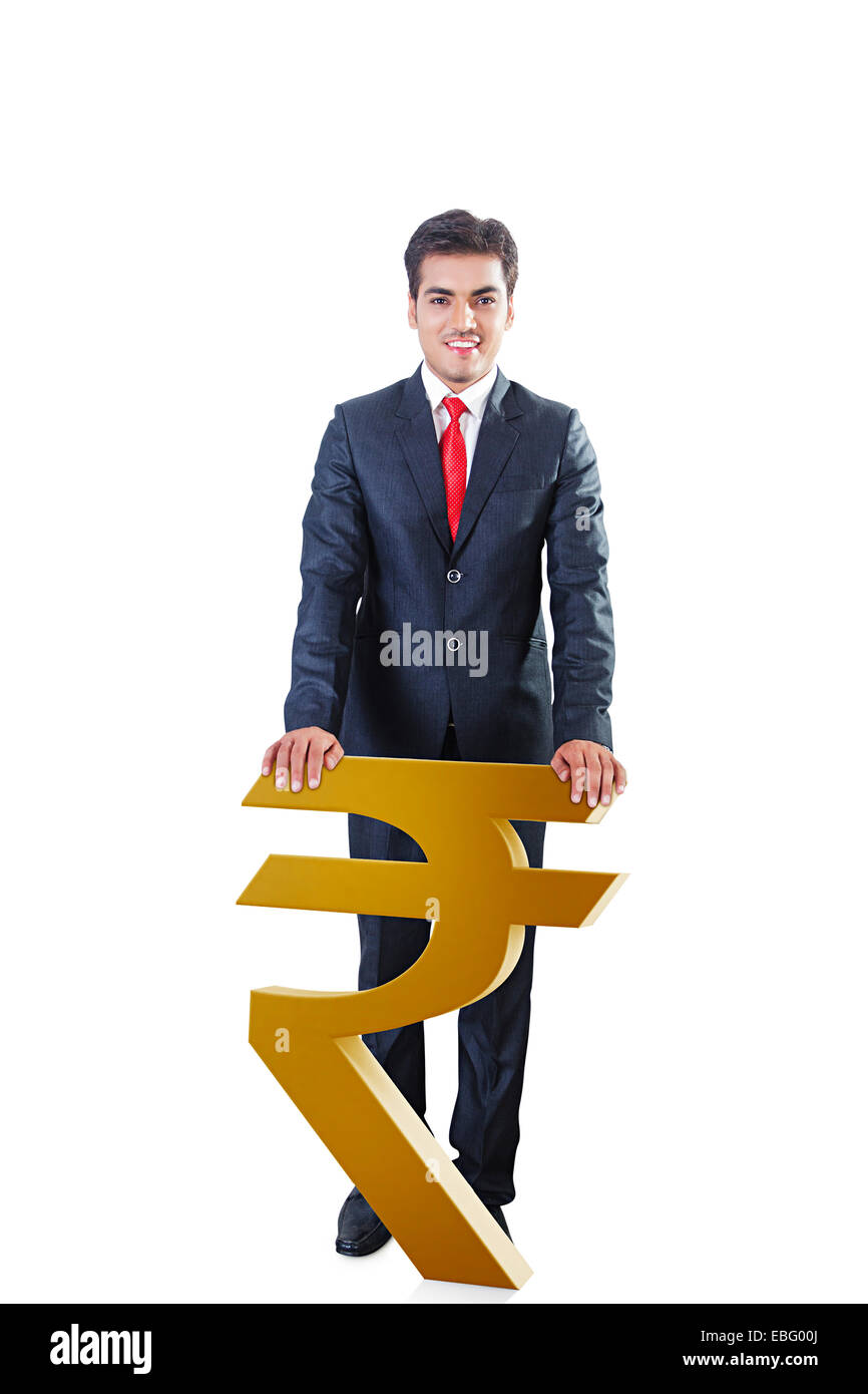 indische Business-Mann-Münz-Symbol stehen Stockfoto