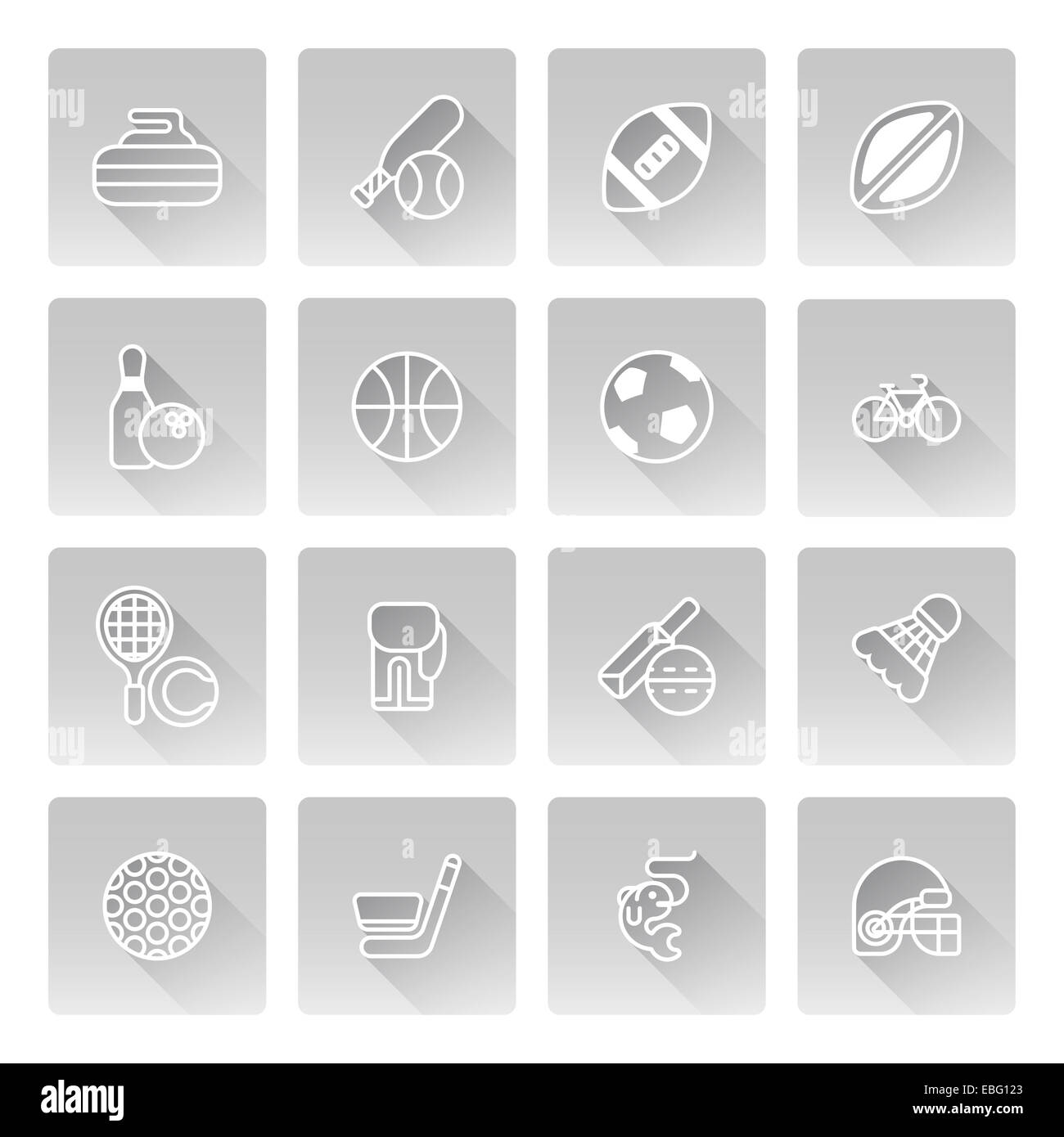 Sport-Icons set mit Icons für viele Sportarten wie Baseball, Basketball, Curling und vieles mehr Stockfoto