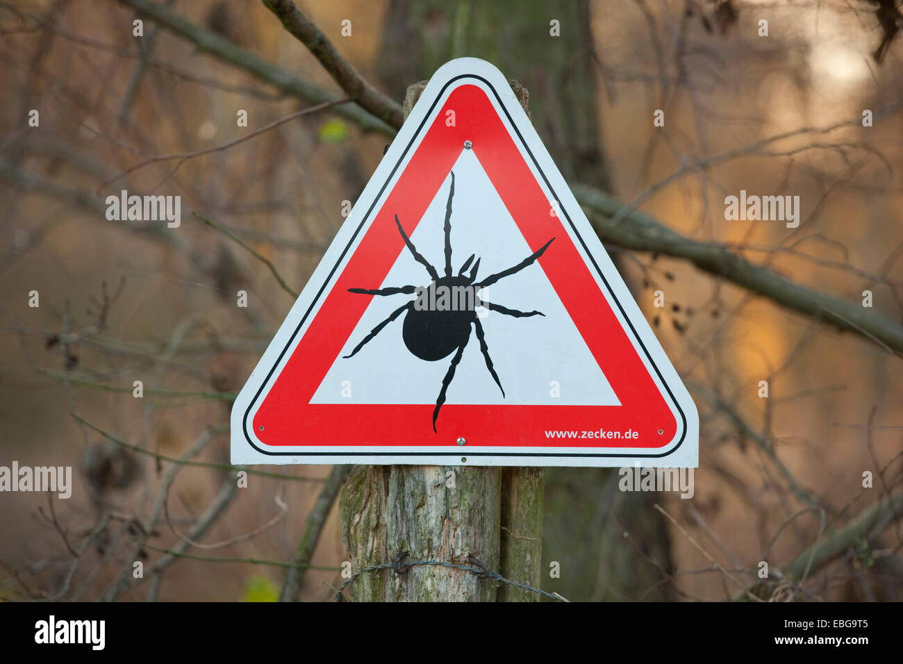 Tick-Warnschild, Niedersachsen, Deutschland Stockfoto