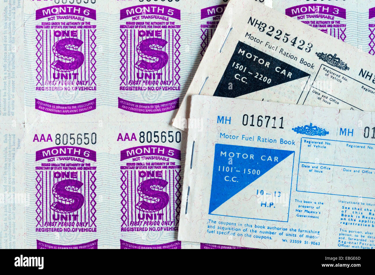 Kraftstoff-Lebensmittelkarten. Stockfoto