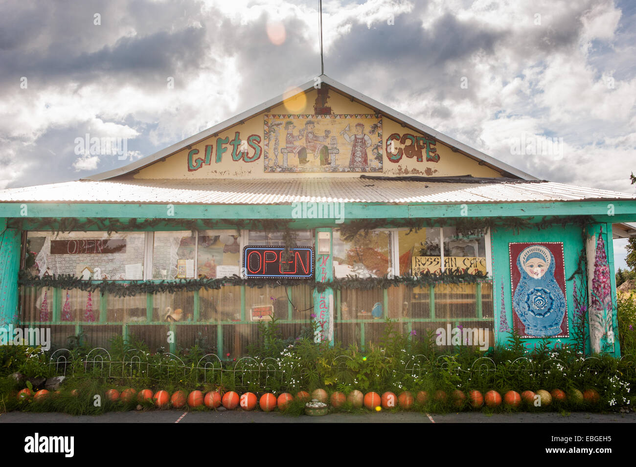 Traditionelle russische Cafe in Alaska Stockfoto