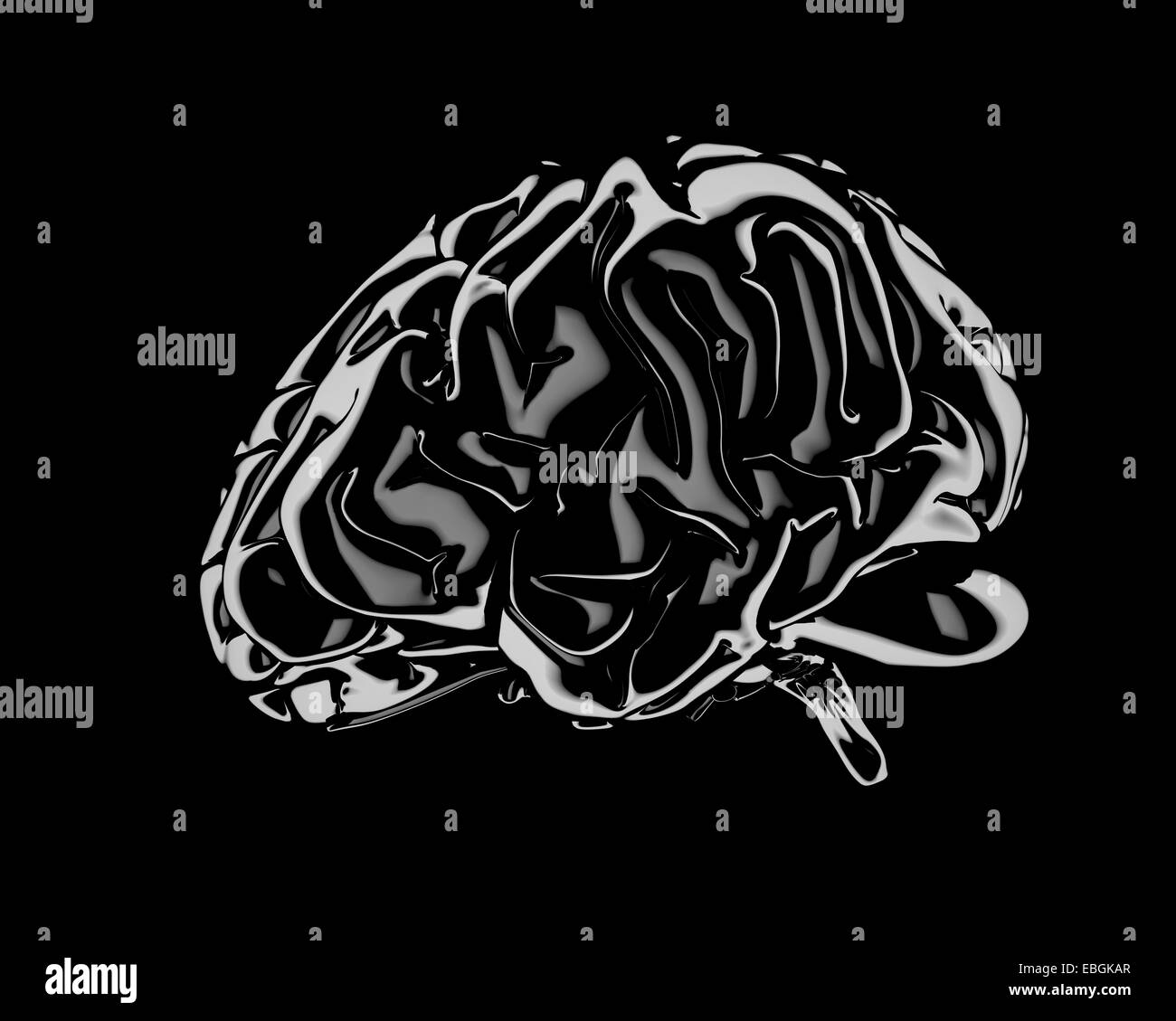 Still Life Rendern eines menschlichen Gehirns auf schwarzem Hintergrund Stockfoto