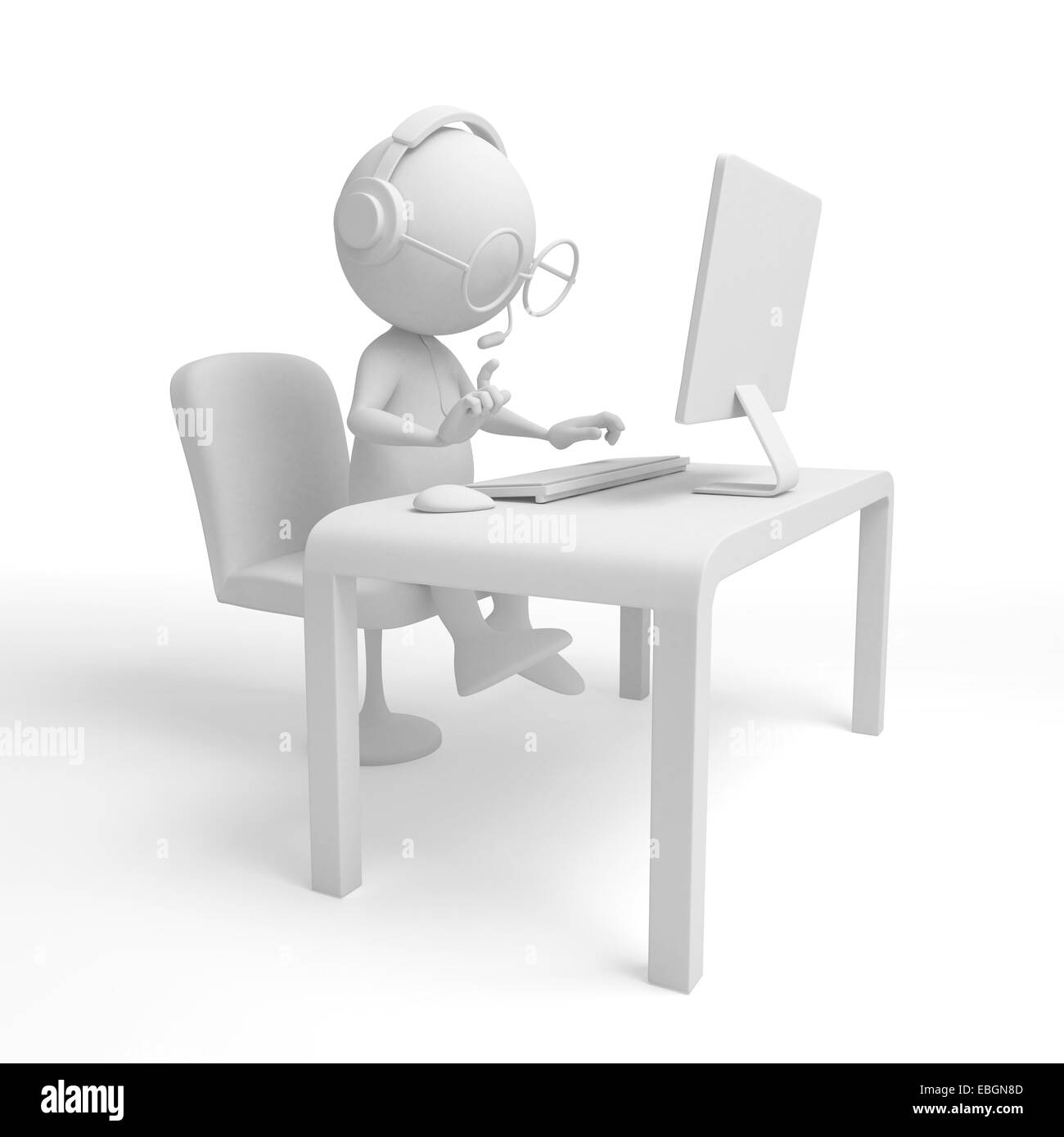 3D Charakter. Operator - Programmierer. Isoliert auf weiss Stockfoto