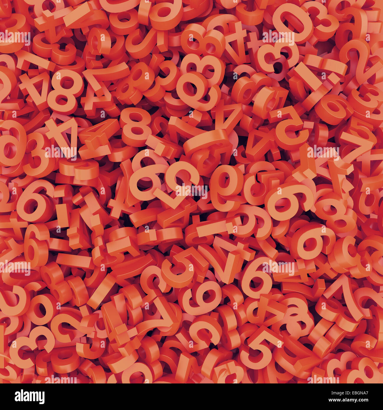 Abstrakt rot-Orange gefallenen Zahlen. 3D Render-Hintergrund. Stockfoto