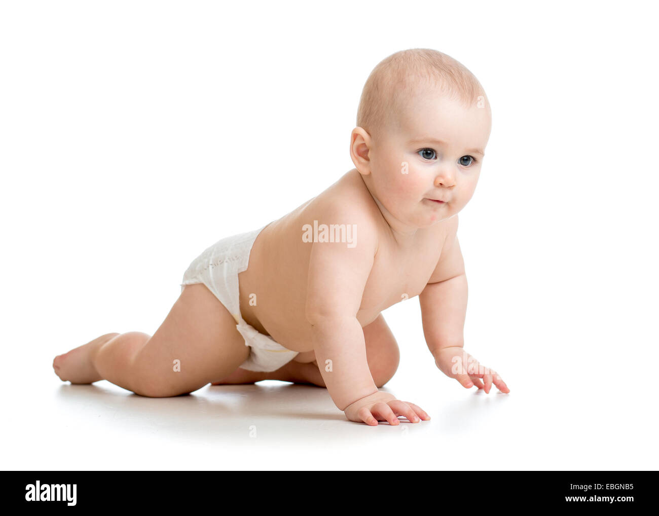 Crawling Baby isoliert auf weißem Hintergrund Stockfoto