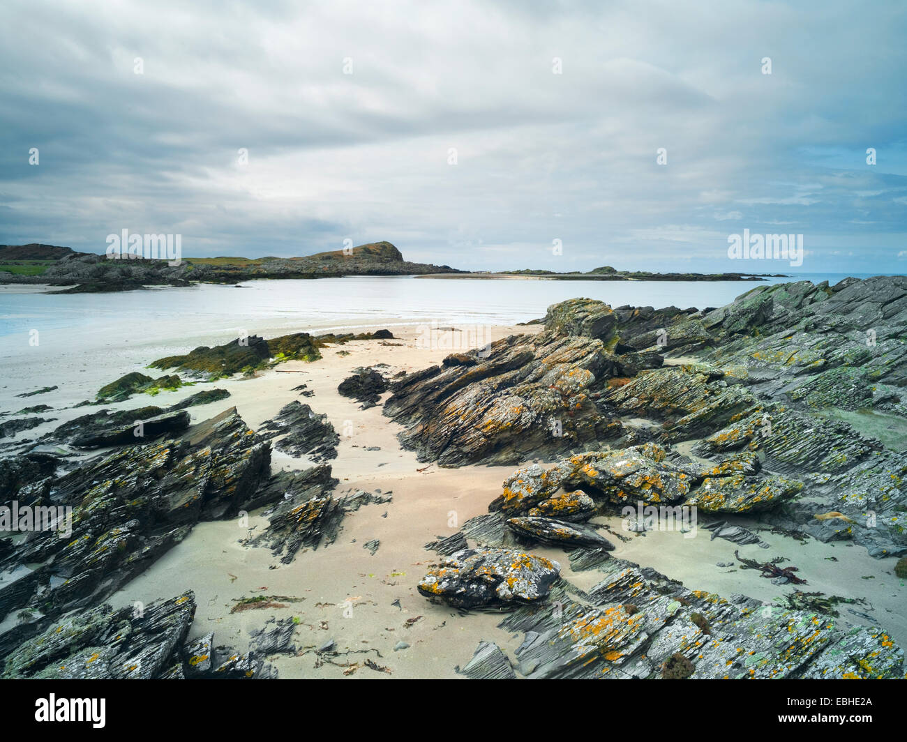Felsen am Strand, Insel Colonsay, Schottland Stockfoto