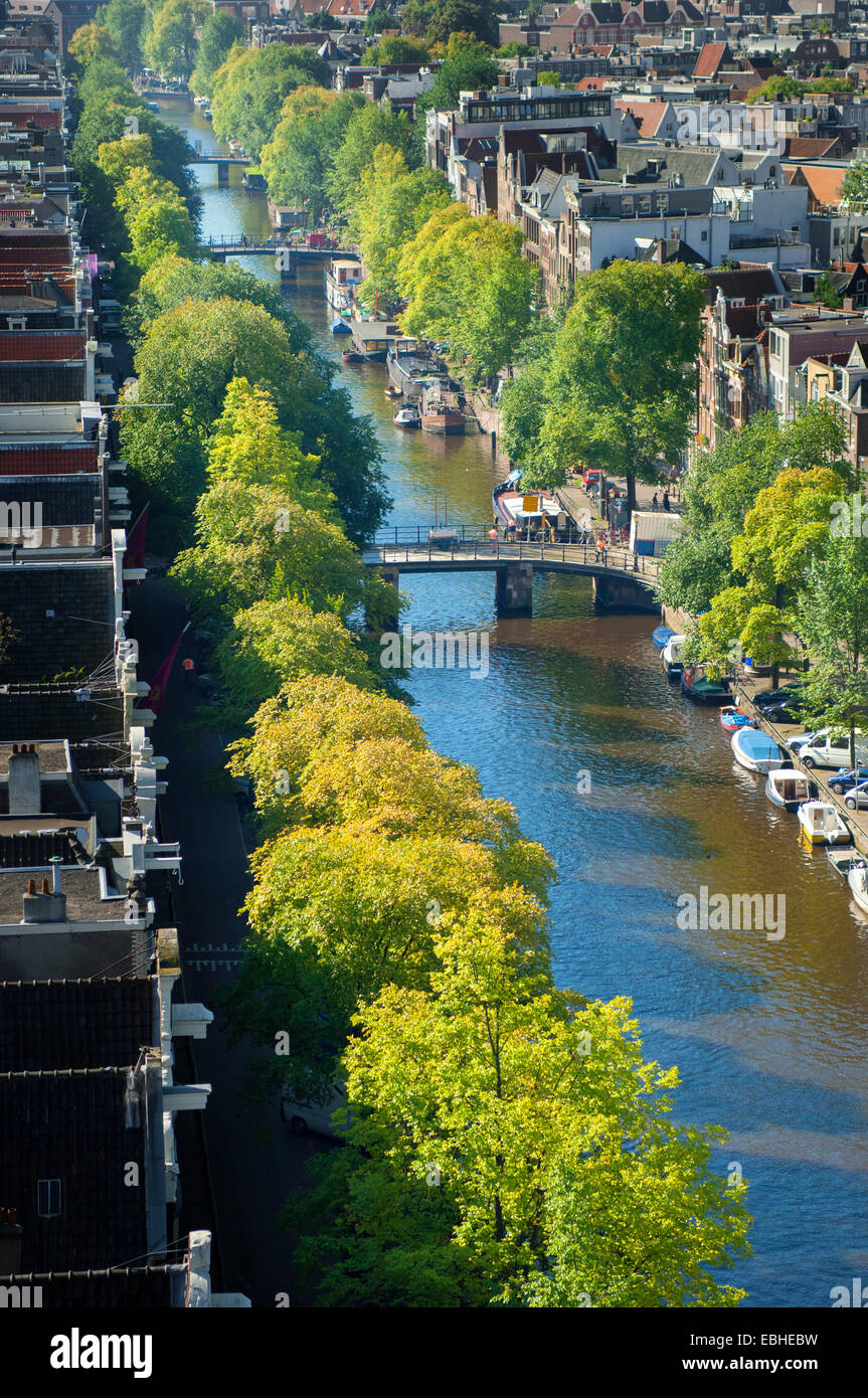 Kanal und Wohnviertel, Amsterdam, Niederlande Stockfoto