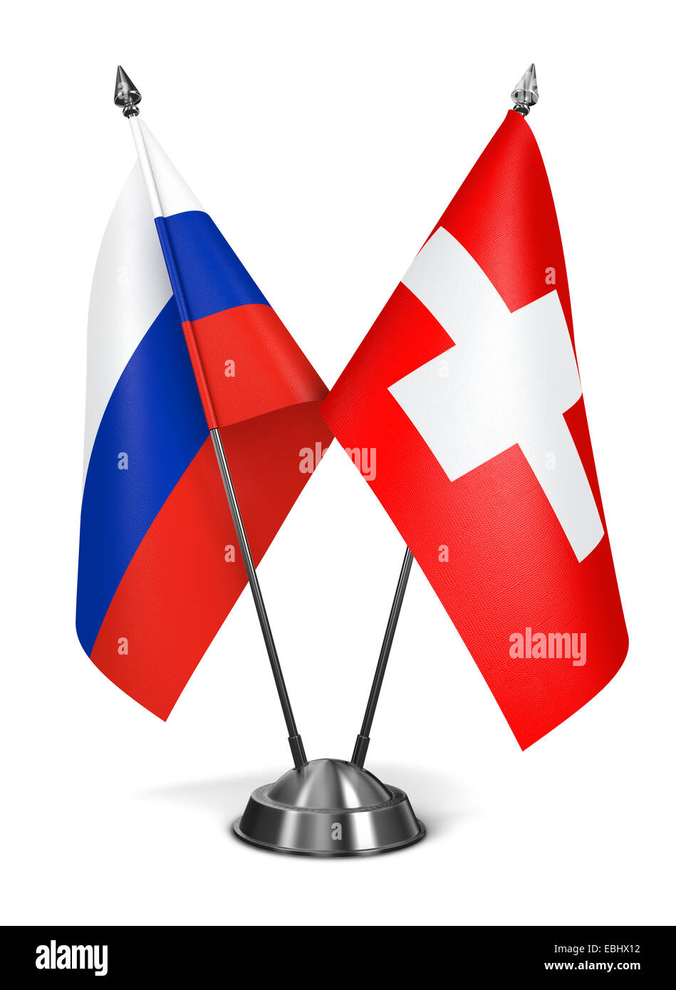 Die Schweiz und Russland - Miniatur-Flags, Isolated on White Background. Stockfoto