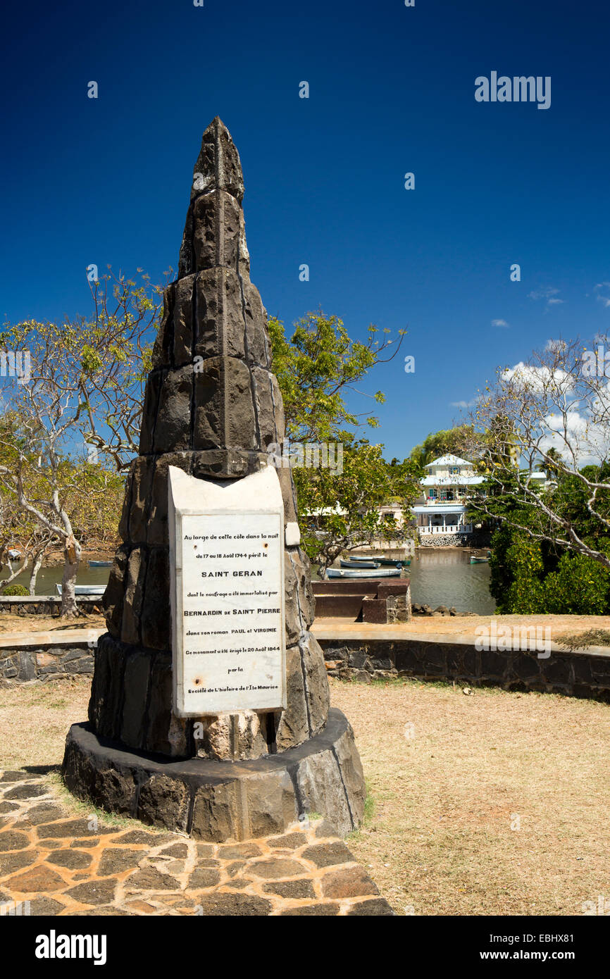 Mauritius, Poudre d ' or Paul et Virginie Denkmal am Vorgewende Stockfoto