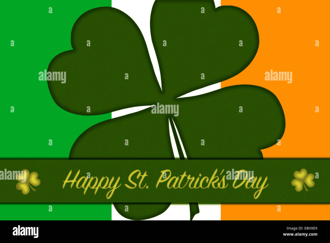 St. Patricks Tag Grußkarte mit Kulisse, eine Grenze, Klee und Text. Glücklich St. Patricks Day. Stockfoto