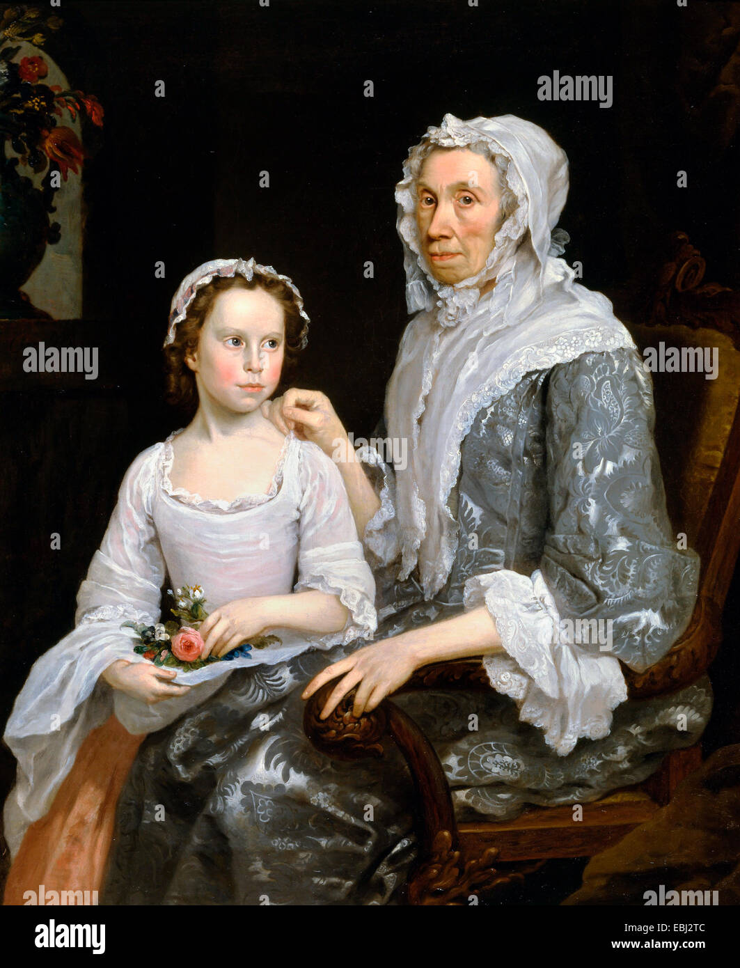 George Beare, Portrait einer älteren Dame und ein Mädchen 1747-Öl auf Leinwand. Yale Center for British Art, New Haven, USA. Stockfoto