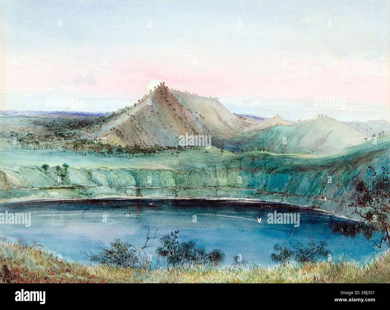 George französischen Angas, Blue Lake, Mount Gambier. 1844-Aquarell. Art Gallery of South Australia, North Terrace, Australien. Stockfoto