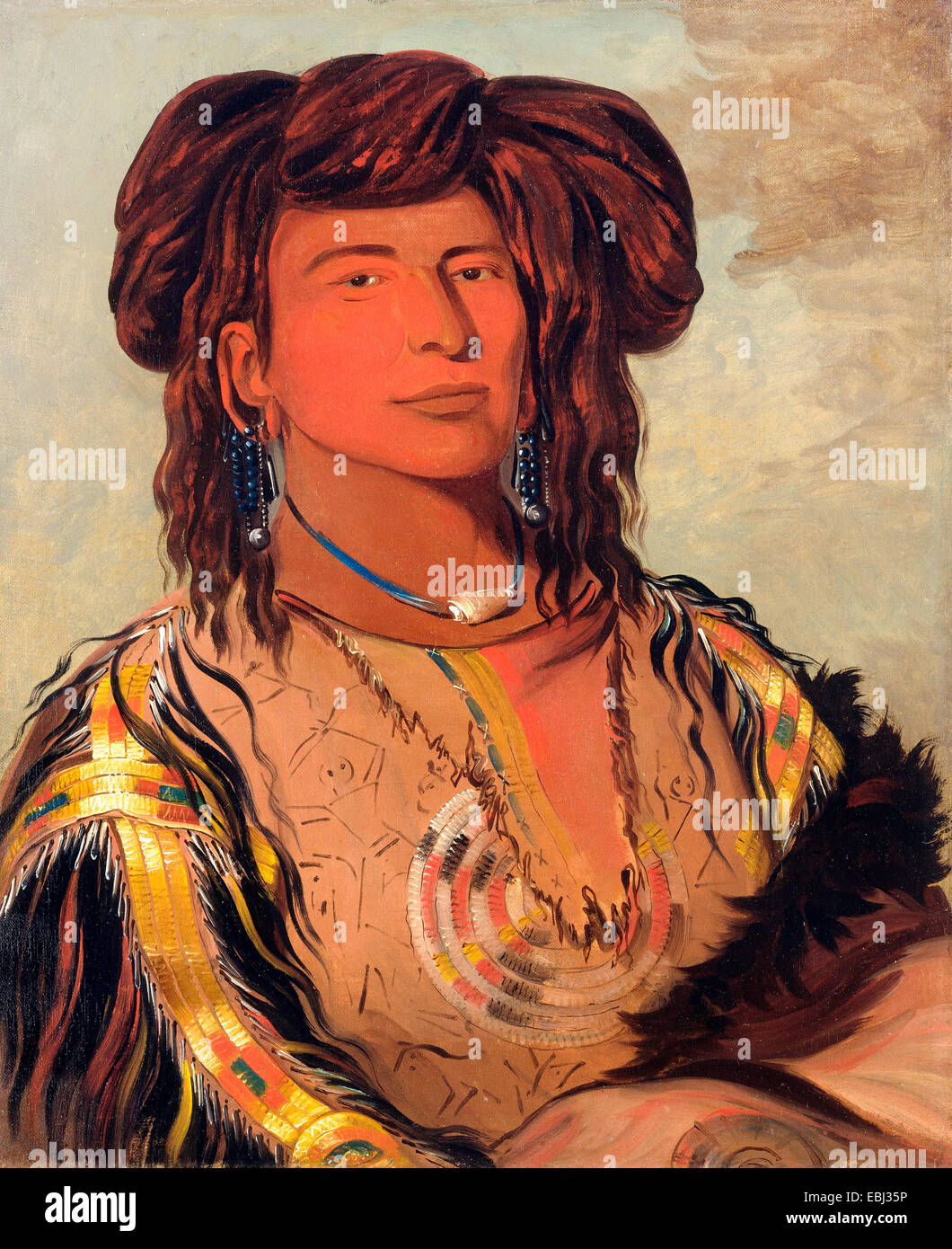 George Catlin, Ha-Won-Je-Tah, ein Horn, Häuptling der Miniconjou Stamm 1832 Öl auf Leinwand. Stockfoto