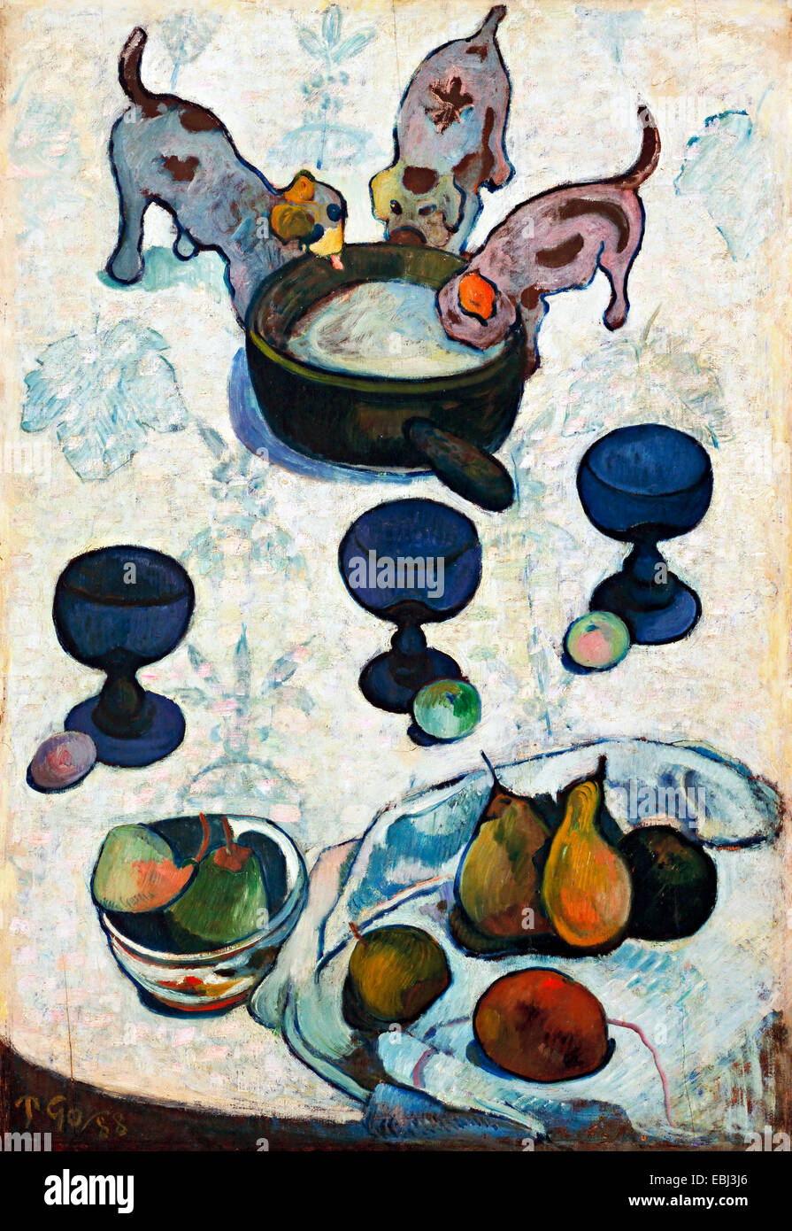 Paul Gauguin, Stillleben mit drei Welpen 1888 Öl auf Leinwand. Museum of Modern Art, New York, USA. Stockfoto