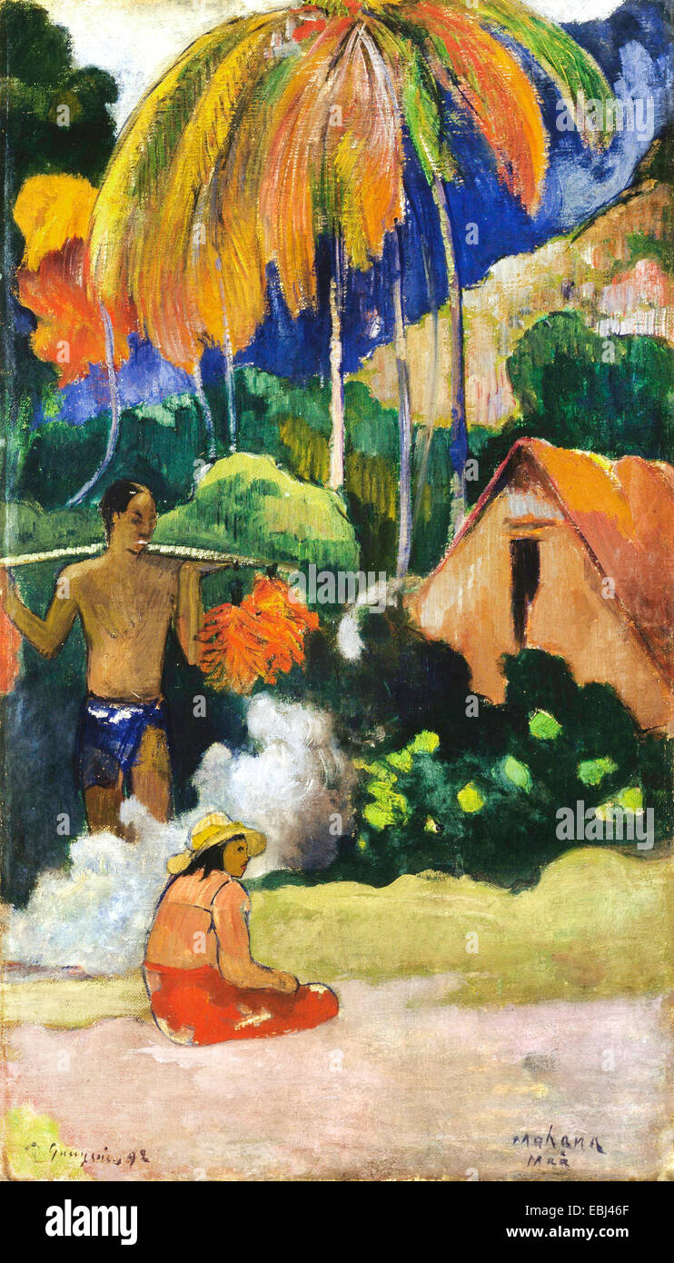 Paul Gauguin, Landschaft in Tahiti (Mahana Maa) 1892 Öl auf Leinwand. Ateneum, Helsinki, Finnland. Stockfoto