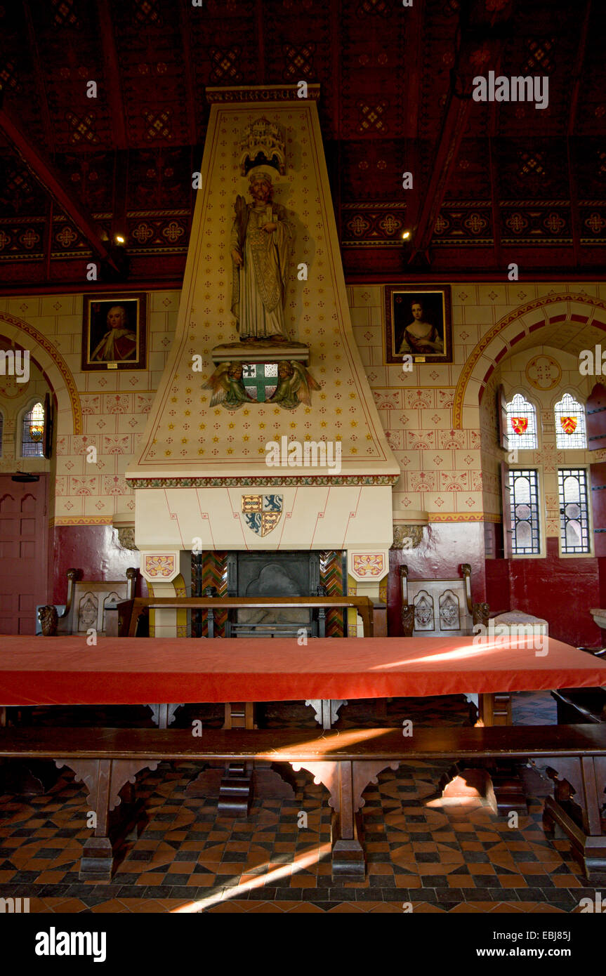 Innere des Bankett-Saal, Castell Coch, Tongwynlais, Cardiff, Südwales, UK. Stockfoto