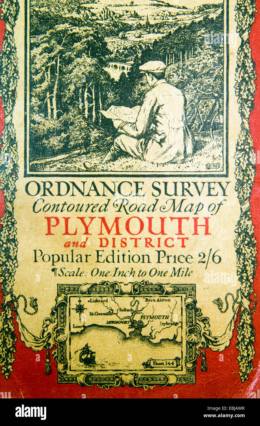 Cover des historischen Ordnance Survey Map von Plymouth, England. Stockfoto