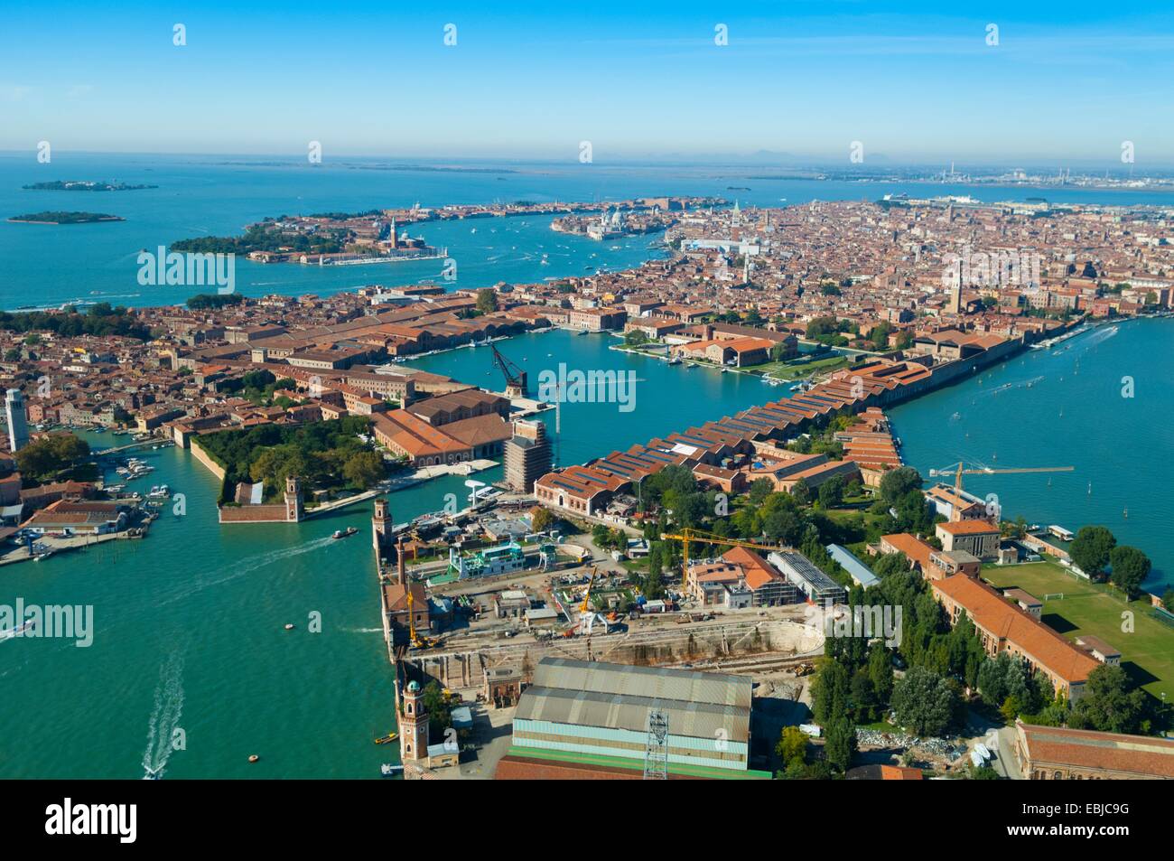 Luftaufnahme des Castello und Arsenale Port, Venedig, Italien, Europa Stockfoto