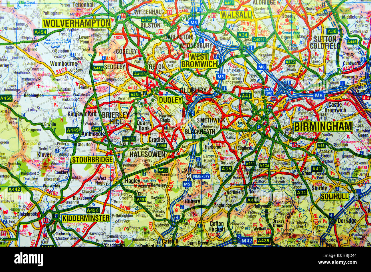 Straßenkarte von Birmingham, England. Stockfoto