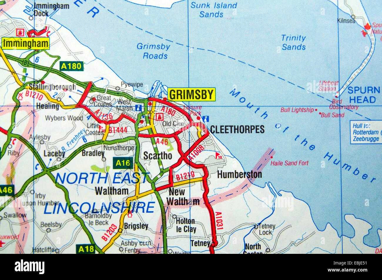 Straßenkarte von Grimsby, England. Stockfoto