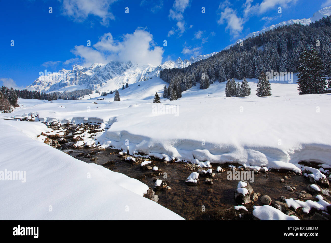 Säntis im Alpstein-massiv im Winter, Schweiz, Appenzell Stockfoto