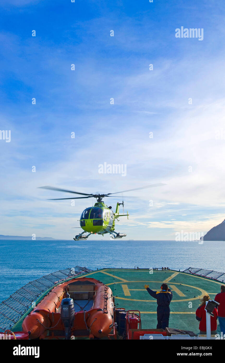 Hubschrauberlandeplätze auf Schiff, Antarktis, Livingston Island Stockfoto